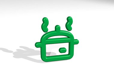 Aygıtlar, gölgeli bir perspektiften yavaş pişirir. Üç boyutlu metalik malzemelerden yapılmış kalın bir heykel. Resim ve mutfak