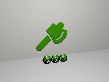 Konsept ve sunumların ilgili anlamları için metalik zar harflerinin yaptığı balta grafikleri ve metinlerin 3 boyutlu çizimi. arkaplan ve ayarla