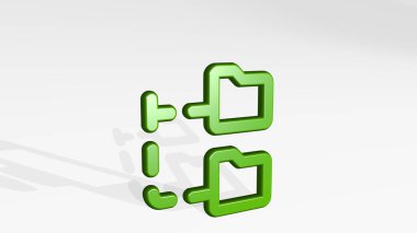 Dizin bağlantısı gölgeyle birleşir. Metalik heykelin beyaz arka planda, yumuşak desenli üç boyutlu çizimi. iş ve simge