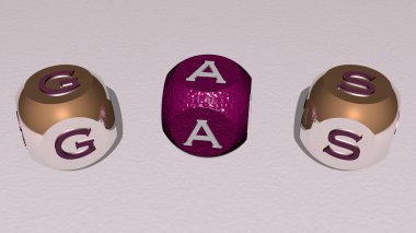 Konseptin ilgili anlamları için zar harfleri ve renk geçişleriyle birleştirilmiş GAS. Resim ve arkaplan