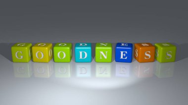 Ayna zemininde kübik harflerle düzenlenmiş GOODNESS, kavram anlamı ve sunumlar için ideal. Resim ve arkaplan