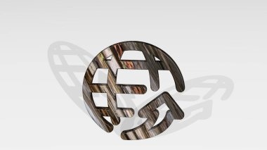 NETwork REFRESH bir perspektiften gölge düşürüyor. Üç boyutlu metalik malzemelerden yapılmış kalın bir heykel. İllüstrasyon ve kavram