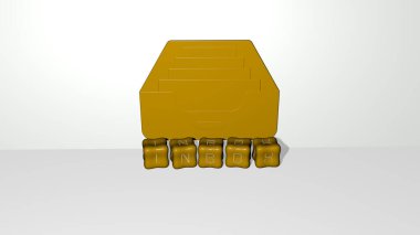 INBOX 'un duvarında simge ve ayna zemininde metalik kübik harflerle konsept ve slayt gösterisi sunumu için düzenlenmiş üç boyutlu temsili. e- posta ve illüstrasyon