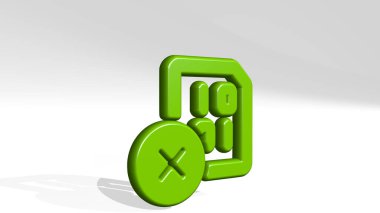 Parlak metalik bir heykelin ışık arka planında gölgesi olan üç boyutlu illüstrasyonla yapılmış dosya kodu kaldırma işlemi. simge ve iş