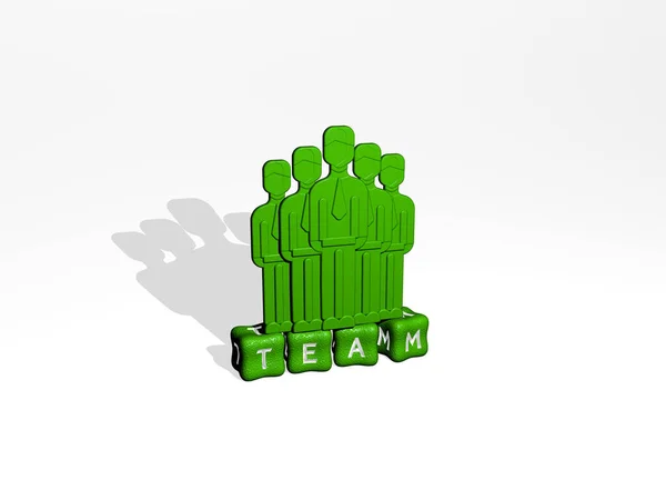 Представление Team Иконкой Стене Текстом Упорядоченным Металлическими Кубическими Буквами Зеркальном — стоковое фото