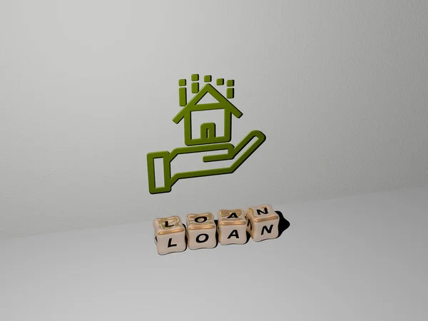Immagine Grafica Prestito Verticalmente Insieme Testo Costruito Lettere Metalliche Cubiche — Foto Stock