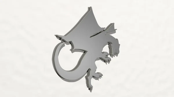 Dragon Ist Eine Illustration Einer Metallisch Glänzenden Skulptur Einer Wand — Stockfoto