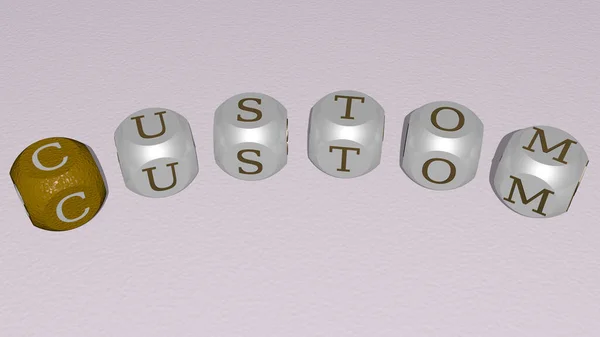 Custom Kombinálva Kocka Betűk Színátmenet Kapcsolódó Jelentését Koncepció Illusztráció Tervezés — Stock Fotó