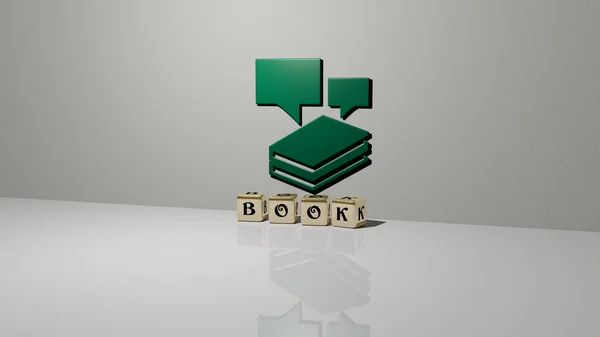 Grafisk Bild Boken Vertikalt Tillsammans Med Text Byggd Metalliska Kubikbokstäver — Stockfoto