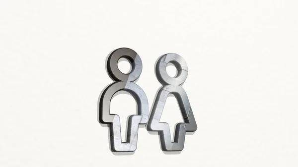 Toilet Sign Parede Ilustração Escultura Metálica Sobre Fundo Branco Com — Fotografia de Stock