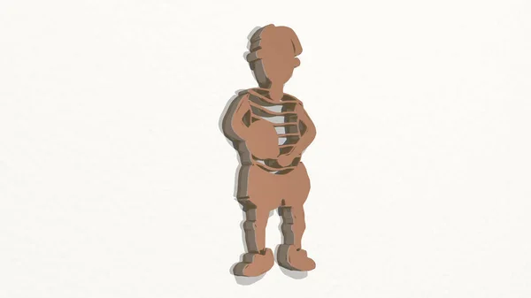 Kid Perspective Wall Thick Sculpture Made Metallic Materials Rendering Child — Stock Photo, Image