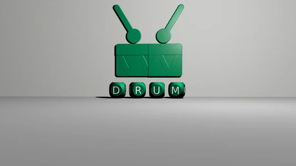 Graficzny Obraz Drum Pionowo Wraz Tekstem Zbudowanym Metalicznymi Literami Sześciennymi — Zdjęcie stockowe