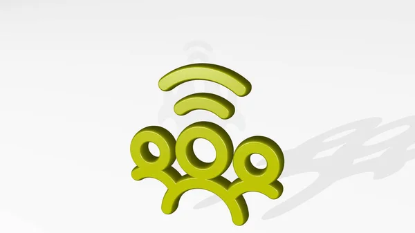 Múltiples Usuarios Wifi Stand Con Sombra Ilustración Escultura Metálica Sobre — Foto de Stock