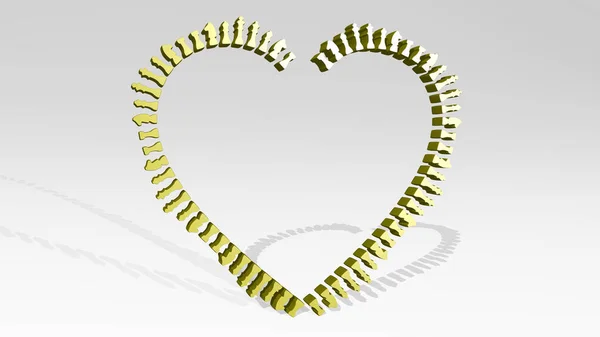 Heart Chess Made Illustration Shiny Metallic Sculpture Shadow Light Background — Stock Photo, Image