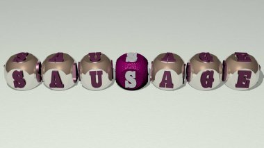 Sosis, zar harfleri ve renk geçişleriyle konseptin ilgili anlamları için birleştirilir. yiyecek ve arkaplan