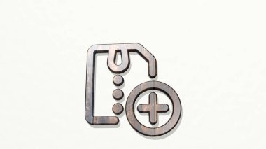 Duvara zip dosyası ekle. Metalik heykelin beyaz arka planda, yumuşak desenli üç boyutlu çizimi. satır ve simge