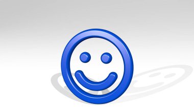 Gülümseme, gölgeli bir perspektiften gülümseme. Üç boyutlu metalik malzemelerden yapılmış kalın bir heykel. Resim ve yüz