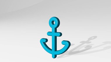 ANCHOR, ışık arka planında gölgesi olan parlak metalik bir heykelin 3D çizimi ile yapıldı. tekne ve tasarım