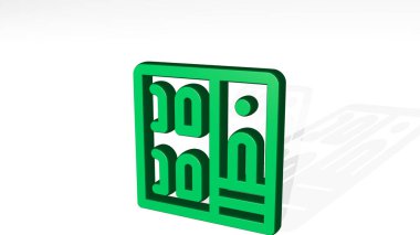 Gölgeli bir perspektiften inşa etmek. Üç boyutlu metalik malzemelerden yapılmış kalın bir heykel. mimari ve şehir