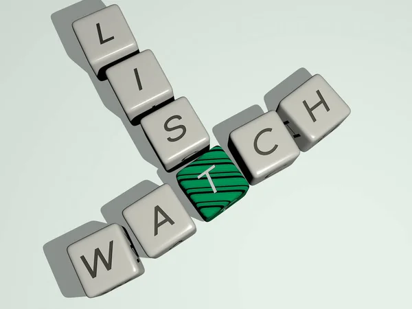 Watch List Combined Dice Letters Color Crossing Related Meanings Concept — Stock Photo, Image