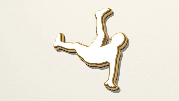 Athletic Man Workout Зроблений Ілюстрацією Блискучої Металевої Скульптури Стіні Світлим — стокове фото