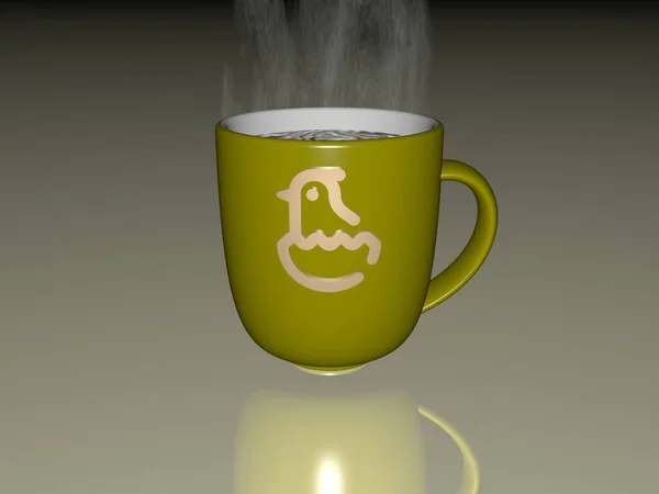 Ilustración Del Icono Del Polluelo Relieve Una Taza Café Sobre — Foto de Stock