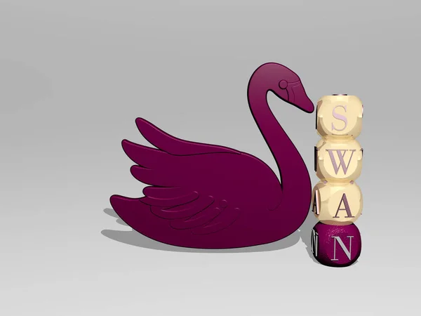 3D illustration of SWAN graphics and text around the icon made by metallic dice letters for the related meanings of the concept and presentations. bird and beautiful