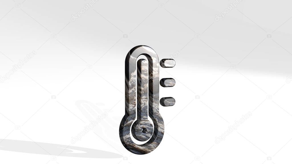 TEMPERATURE THERMOMETER HIGH made by 3D illustration of a shiny metallic sculpture casting shadow on light background. cold and icon