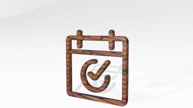 CALENDAR ŞEHRİ iki ışıkla gölge düşürüyor. Metalik heykelin beyaz arka planda, yumuşak desenli üç boyutlu çizimi. tasarım ve iş