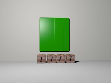 LIFT 'in dikey olarak 3D grafik resmi ve üst perspektiften metalik kübik harflerle oluşturulan metin, konsept sunum ve slayt gösterileri için mükemmel. Resim ve arkaplan