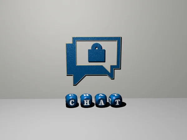 Графическое Изображение Chat Вертикально Вместе Текстом Построенным Металлическими Кубическими Буквами — стоковое фото