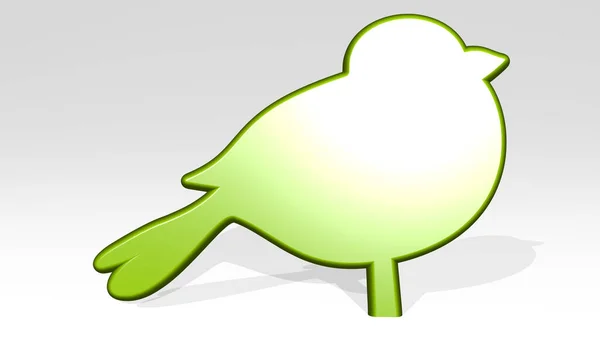 Bird Made Illustration Shiny Metallic Sculpture Shadow Light Background Animal — Stock Photo, Image