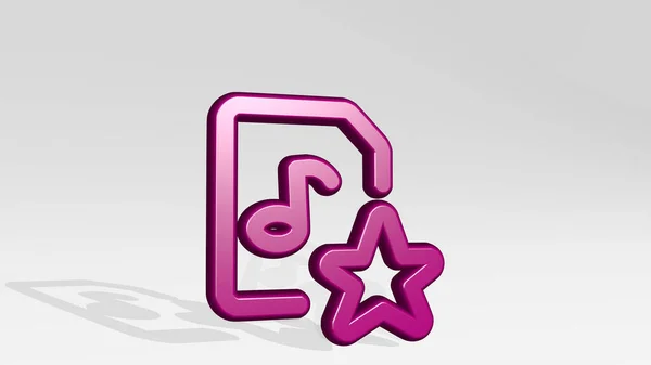 audio file star made by 3D illustration of a shiny metallic sculpture with the shadow on light background. music and design