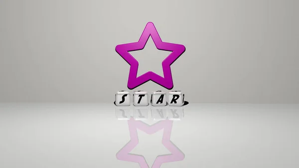 Representation Star Icon Wall Text Arranged Metallic Cubic Letters Mirror — Stock Photo, Image