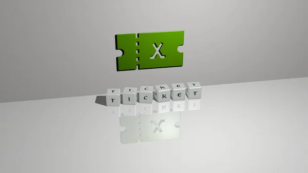 Графическое Изображение Ticket Вертикально Вместе Текстом Построенным Металлическими Кубическими Буквами — стоковое фото