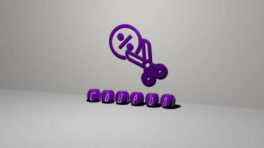 COUPON 'un dikey olarak 3D grafiksel görüntüsü ve üst perspektiften metalik kübik harflerle oluşturulan metinler, konsept sunumu ve slayt gösterileri için mükemmel. Resim ve arkaplan