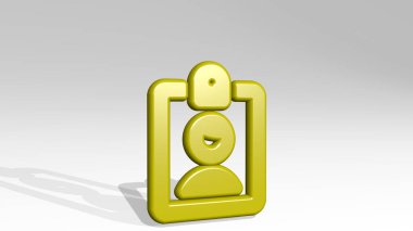 Tek kişilik kimlik kartı. Parlak metalik bir heykelin ışık arka planında gölgesi olan üç boyutlu bir illüstrasyonla yapılmış. simge ve izole edilmiş