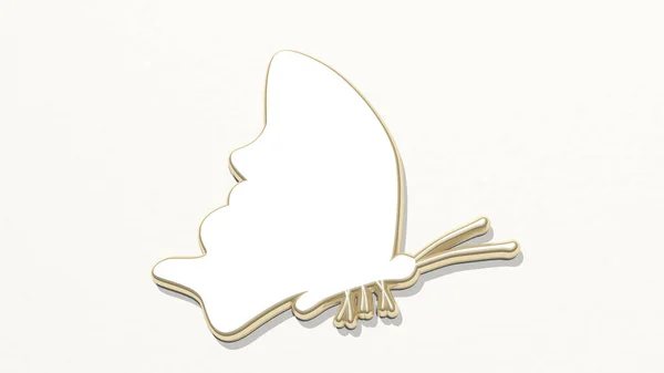 Borboleta Parede Ilustração Escultura Metálica Sobre Fundo Branco Com Textura — Fotografia de Stock