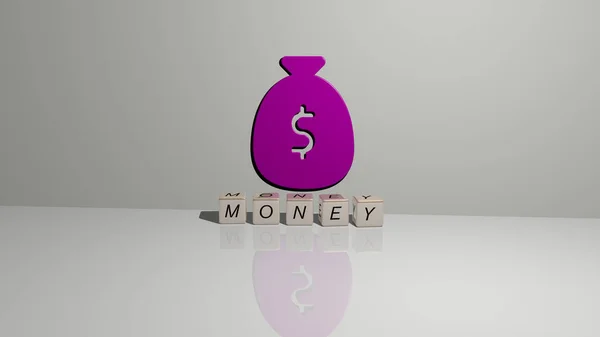 Money 그래픽 이미지는 위에서 제곱미터 크기의 글자로 만들어 텍스트와 수직으로 — 스톡 사진