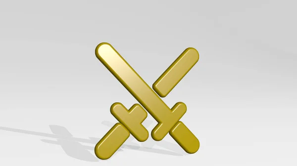 Martial Arts Swords Stand Shadow Illustration Metallic Sculpture White Background — Stock Photo, Image