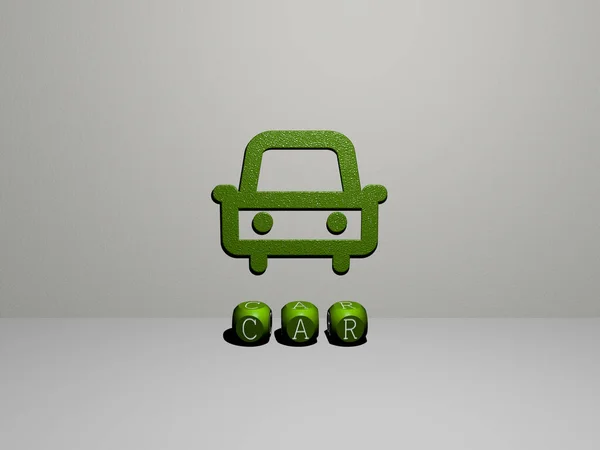 Representação Carro Com Ícone Parede Texto Dispostos Por Letras Cúbicas — Fotografia de Stock