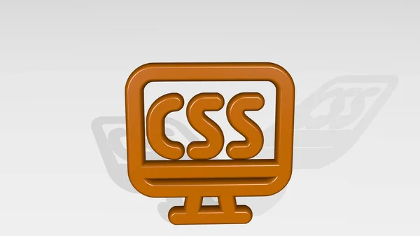 Programmiersprache Monitor Css Stand Mit Schatten Illustration Einer Metallischen Skulptur — Stockfoto