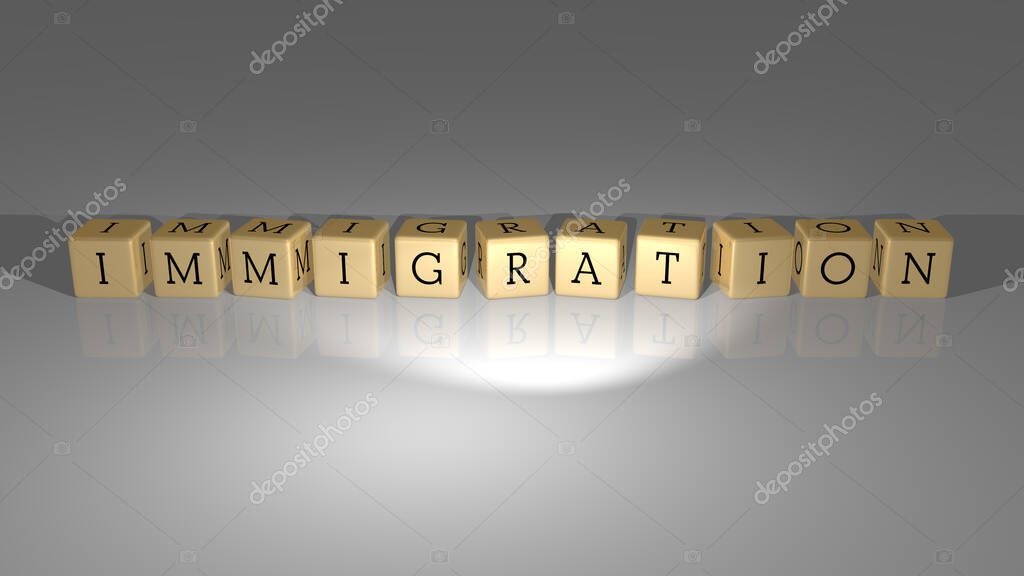 Representación 3D de Inmigración con icono en la pared y texto ...