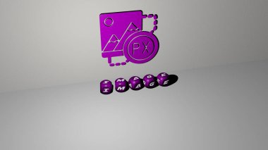 Resmin 3B grafik resmi, üst perspektiften metalik kübik harflerle oluşturulan metinlerle birlikte, konsept sunumu ve slayt gösterimi için mükemmel