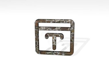 Bir perspektiften uygulama pencere tipi döküm gölgesi. Üç boyutlu metalik malzemelerden yapılmış kalın bir heykel. Resim ve simge