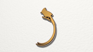 JUNGLE KUŞ Duvardaki bir perspektiften. Üç boyutlu metalik malzemelerden yapılmış kalın bir heykel. arkaplan ve resimleme