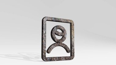 SİNGLE Man PROFILE PICTURE bir perspektif gölge döküyor. Üç boyutlu metalik malzemelerden yapılmış kalın bir heykel. Resim ve arkaplan