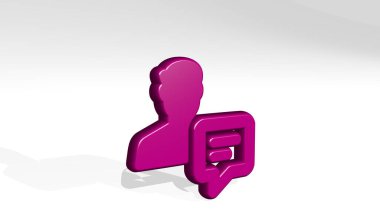 Parlak metalik bir heykelin ışık arkaplanındaki gölgesi ile üç boyutlu bir illüstrasyonla yapılan ŞARKI Adam Eylemleri. simge ve izole edilmiş