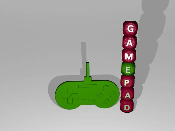 아이콘이 Gamepad 표현과 개념적 의미와 슬라이드 프리젠테이션을 바닥에 제곱미터 크기의 — 스톡 사진
