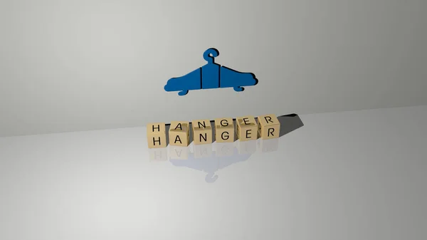 아이콘이 Hanger 표현과 바닥에 제곱미터 크기의 글자로 텍스트는 개념적 의미와 — 스톡 사진